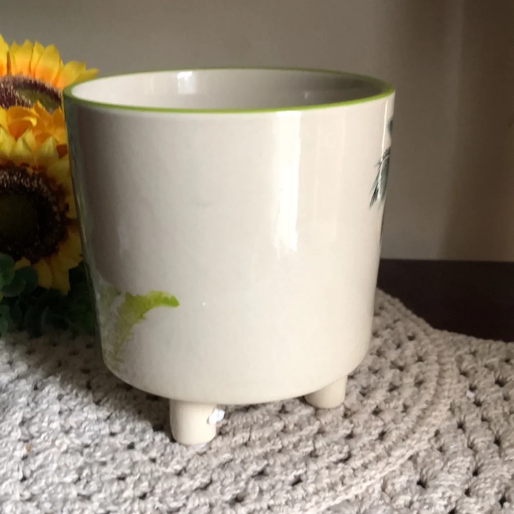 Decorative Green Peacock Ceramic Footed Planter Pot
